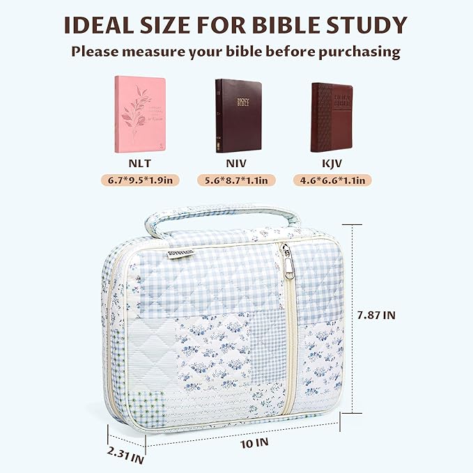 shirabags Quilted Bible Cover Case for Women - Elegant Cotton Bible Bag for Study, Church, Christian Gifts for Women(Green Blue pin, M)
