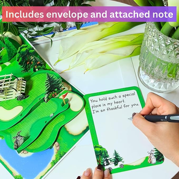 HEARTAGS- Golf Birthday Card For Men, 6x8 in Pop Up Birthday Cards For Husband, Dad, Him, Son, Brother, Happy Birthday Popup Cards From Wife With Envelope, Fathers Day Card