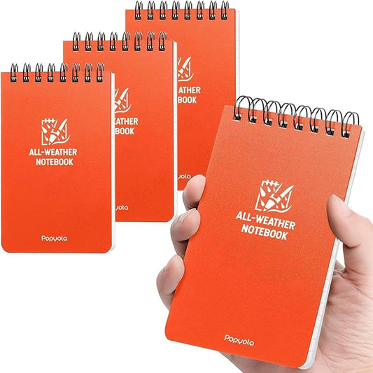 POPYOLA 4 Pack Waterproof Pocket Notebook, 3x5 Pocket Notepad, All Weather Mini Spiral Notepad, Write in the Rain Police Notepad with 100 Squared Pages for Outdoor Home Office School
