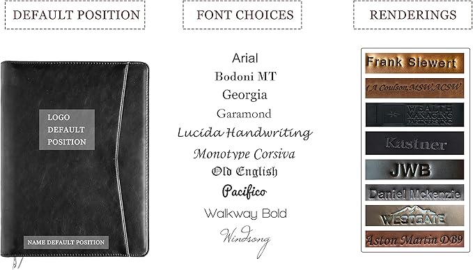 Personalized Leather Portfolio Padfolio with Zipper, Professional Business Portfolio with A4/US letter Writing Pad holder for Resume, Interview, Leather Portfolio for Men and Women, Black, Customized