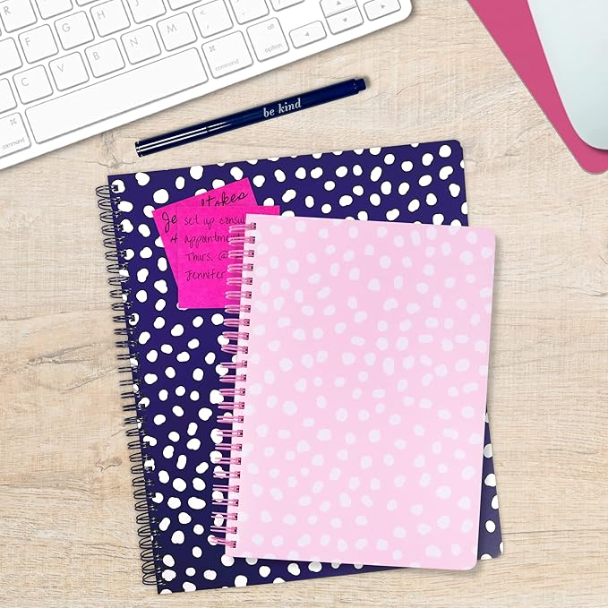 Steel Mill & Co Cute Mini Spiral Notebook, 8.25" x 6.25" Journal with Durable Hardcover and 160 Lined Pages, Pink Dots