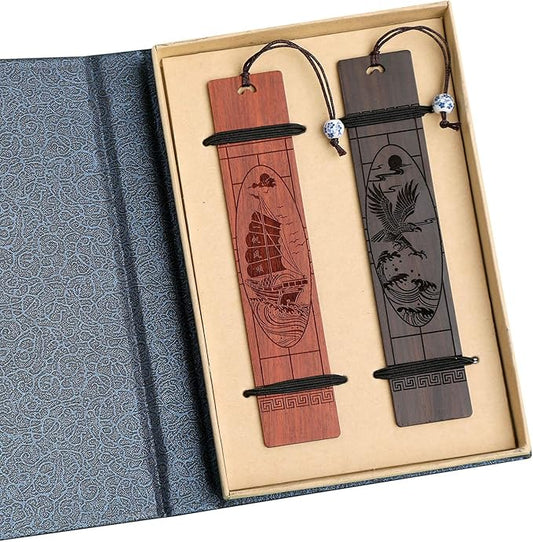 Wooden Bookmark Engraved Book Mark Vintage Style Best Unique Gifts Set for Book Lovers,Women,Men,Teacher,Birthday Present
