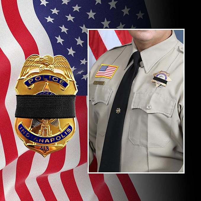 CREATRILL 30 Pack Black Police Mourning Band Stripe Police Officer Badge Shield Funeral Honor Guard Straps for Badge Size of 1.4" to 2.4"