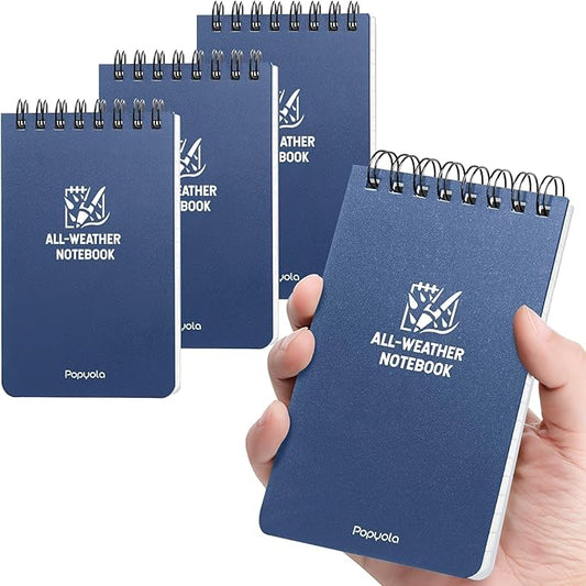 POPYOLA 4 Pack Waterproof Pocket Notebook, 3x5 Pocket Notepad, All Weather Mini Spiral Notepad, Write in the Rain Police Notepad with 100 Squared Pages for Outdoor Home Office School
