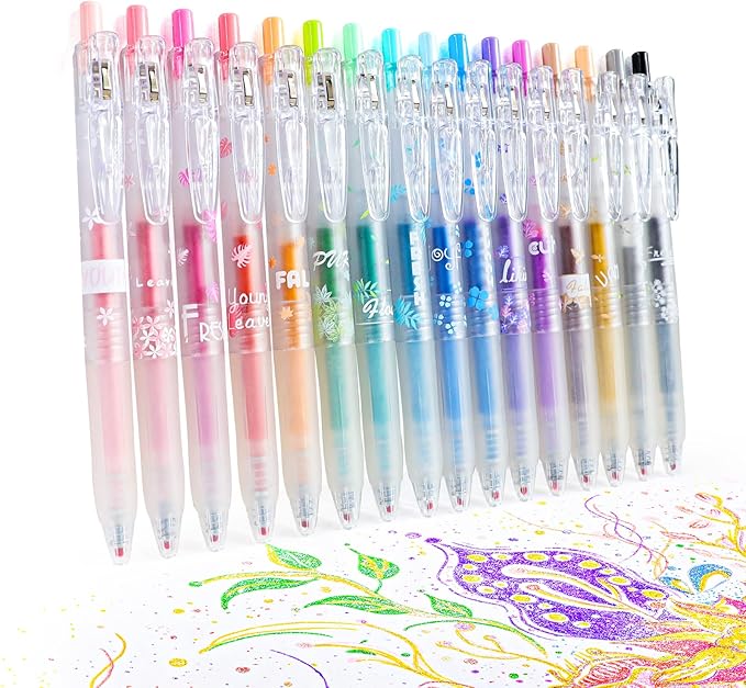 Glitter Gel Pens, 16 Assorted Colors Sparkle Gel Glitter Pens, 0.7mm Fine Tip Retractable Colored Glitter Pens for Adults Journaling Coloring Drawing Doodling (16 COLORS)…