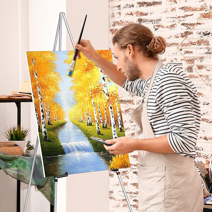 Display Artist Easel Stands - 63" Instant Tripod Collapsible Portable Floor Easels - Easy Folding Adjustable Art Poster Metal Stands for Display Show, Wedding, Painting - Silver 2pack