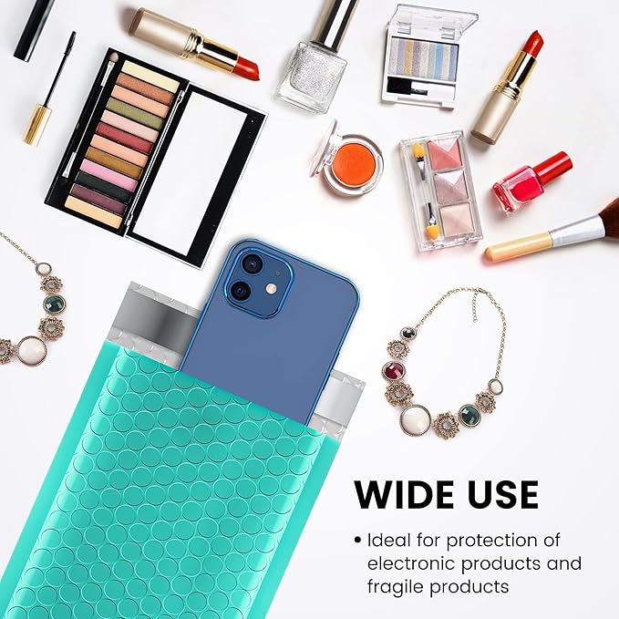 Fuxury 4x8 Bubble Mailer 260 Pack Teal Padded Envelopes for Mailing, Small Bubble Mailers Usable Size 4x7" Bubble Envelopes Self-Seal Padded Mailers for Small Business Shipping Bulk#000