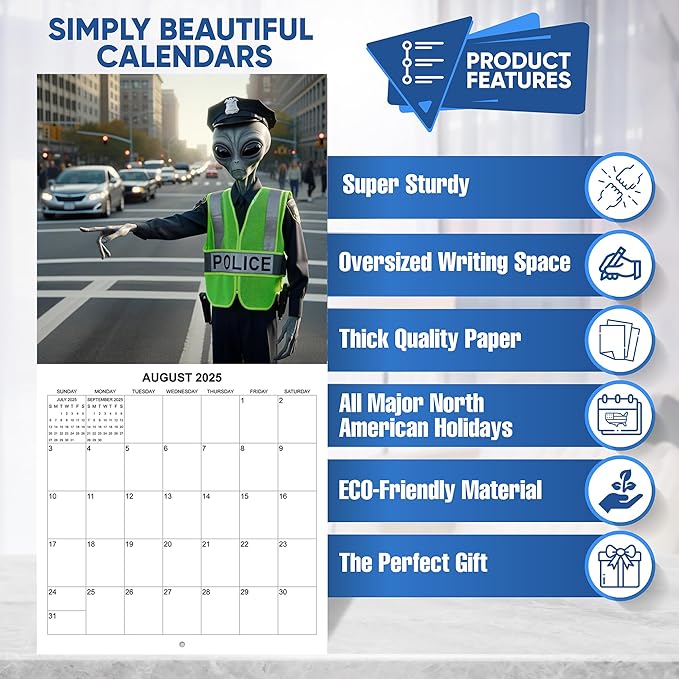2025 Aliens in Our Midst Monthly Wall Calendar - What Life Would be Like if Aliens Lived Among Us - Aliens Doing Funny Things | 12" x 24" | Thick Sturdy Paper | White Elephant or Gag Gift Funny Calendar 2024-2025.