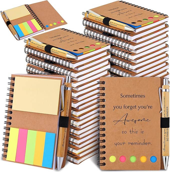 20 Sets Employee Appreciation Gifts Inspirational Spiral Notebooks with Sticky Notes Notepads Motivational Bamboo Ballpoint Pens for Nurse Coworker Teacher (SOMETIMES)