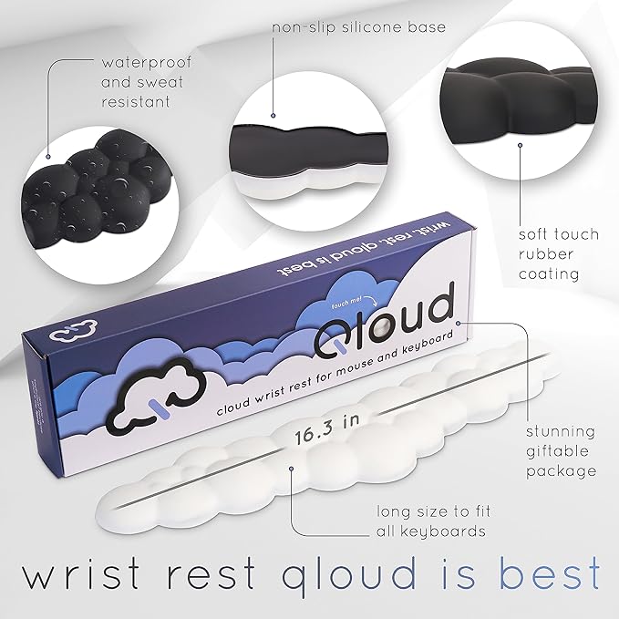 Qloud Cloud Wrist Rest Keyboard Wrist Rest for Computer Keyboard Pad, Cloud Keyboard Wrist Rest, Wrist Pad for Keyboard, Memory Foam, Non Slip Base, Comes with Mouse Pad - Beige