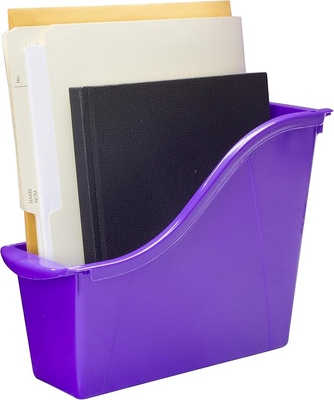 Storex Small Book Bin, Linking Storage Bins, Dry Erase Surface, 11.75" x 8.5" x 4.5", Violet, 6-Pack