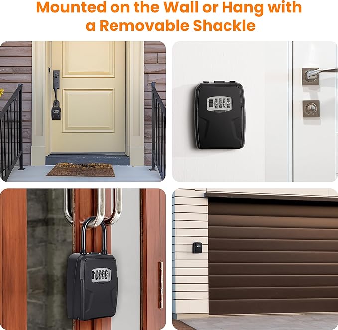 Fayleeko Portable Key Lock Box, 6 Key Capacity, Weatherproof Resettable Code (2 Pack, Black)