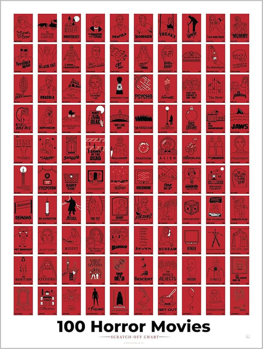 Pop Chart | 100 Horror Movies Scratch-Off Poster | 12" x 16" Wall Art | Horror Movie Decor for the Scary Movie Fan | 100% Made in the USA…