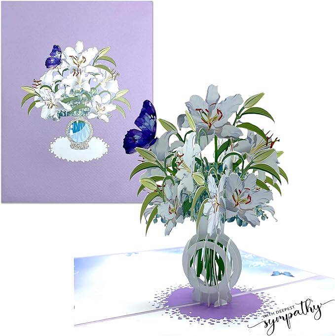 Paper With Deepest Sympathy Card, Lily Pop Up Card, Loss of Loved One, Pet, Mom, Dad, Child, Thinking Of You, Condolence, Bereavement, Grief, Greeting Card with Envelope (Lily)