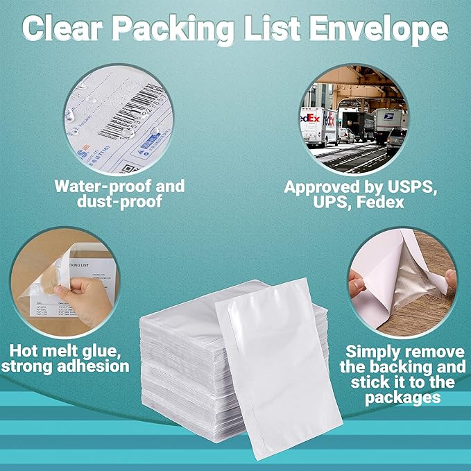 APQ Clear Top Loading Packing List Envelopes, 10.75 x 6.75 Inches. 500 Pack Packing Slip Envelope Pouches. Self-Seal Plastic Shipping Label Pouches Durable Packing List Mailing Envelopes for Documents