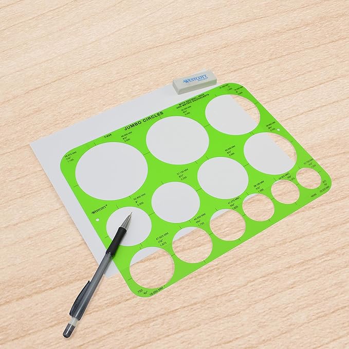 Westcott T-826 Jumbo Circles Template, Plastic Shape Template Tool, 8.75 by 11.5 in
