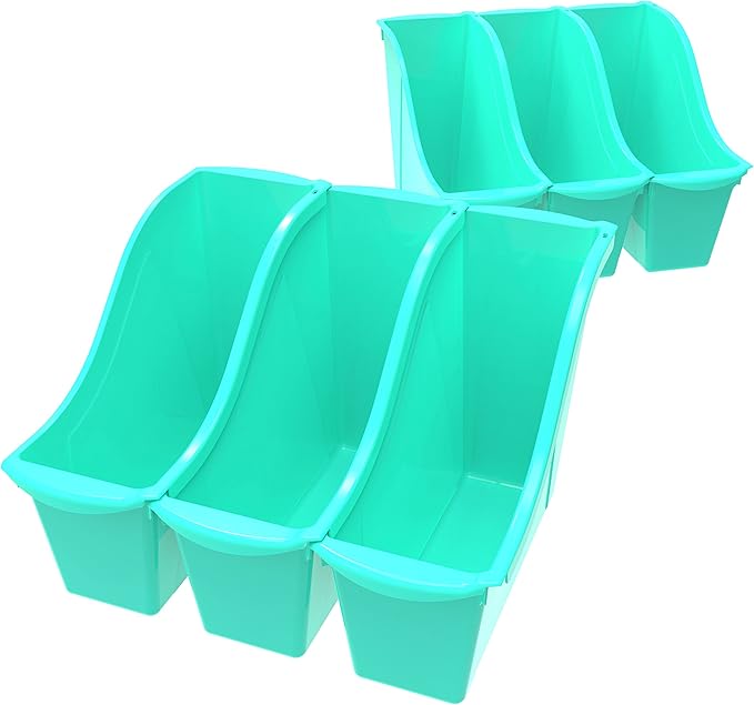 Storex Small Book Bin, Linking Storage Bin, Dry Erase Surface, 11.75" x 8.5" x 4.5" STEM Turquoise (Pack of 6)