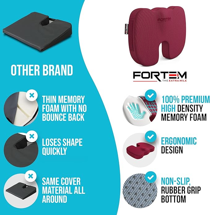 FORTEM Seat Cushion and Lumbar Support for Office Chair, Desk Chair Cushion, Memory Foam Office Chair Cushion, Non Slip Sitting and Back Pillow for Gaming, Car Seat Cushion, Chair Pad
