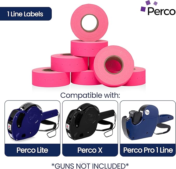 Perco 1 Line Fluorescent Pink Labels - 80 Rolls, 10 Sleeves, 80,000 Blank Price and Date Gun Labels for Perco 1 Line Price and Date Guns - Made in USA