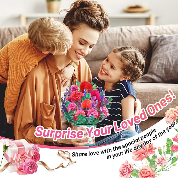 Get Well Soon Pop Up Card, 3D Flower Bouquet Greeting Cards For Women with Note Card and Envelope for All Occasion, Mother's Day, Birthday Card for Mom, Thinking of you, Teacher Appreciation Gift