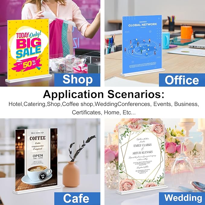 Arrobust Acrylic Sign Holder 8.5 x 11 Inches, 12 Pack Clear Display Table Top Signs Stand, Double Sided Vertical Flyer Holder,Plastic Frames Paper Holder for Stores Home Office Menu Retail Show Fair