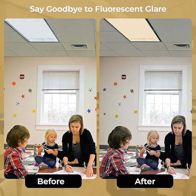 Fluorescent Light Covers for Ceiling Lights - Flicker & Glare Reducing Filters for Ceiling Lights - Overhead Light Covers - Light Covers for Classroom and Office - 48" x 24", Off-White (4 Pack)