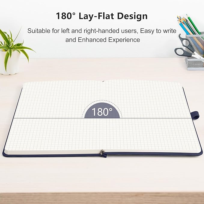 RETTACY Graph Paper Notebook, A5 Grid Notebook Journal with 192 Pages, 5.7'' × 8.3'', Medium Size, Leather Hardcover, 100 GSM Thick Paper, for Students, Homework, Math, Engineering (Navy Blue)