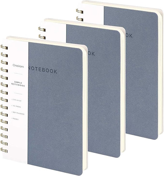 Lined Spiral Notebook College Ruled A5 Journal Book for Note Taking, 160 Pages Writing Journal for Office and Home School Supplies 5.75x8.125 inch (3pack-Reefblue)