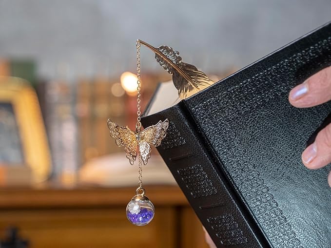 Toirxarn Gold Feather Bookmark with Butterfly Charm - Elegant Bookmarks for Women, Book Lovers Gifts, Book Marker for Reading, Teacher Appreciation Gifts, Stocking Stuffers, Unique Birthday Gifts