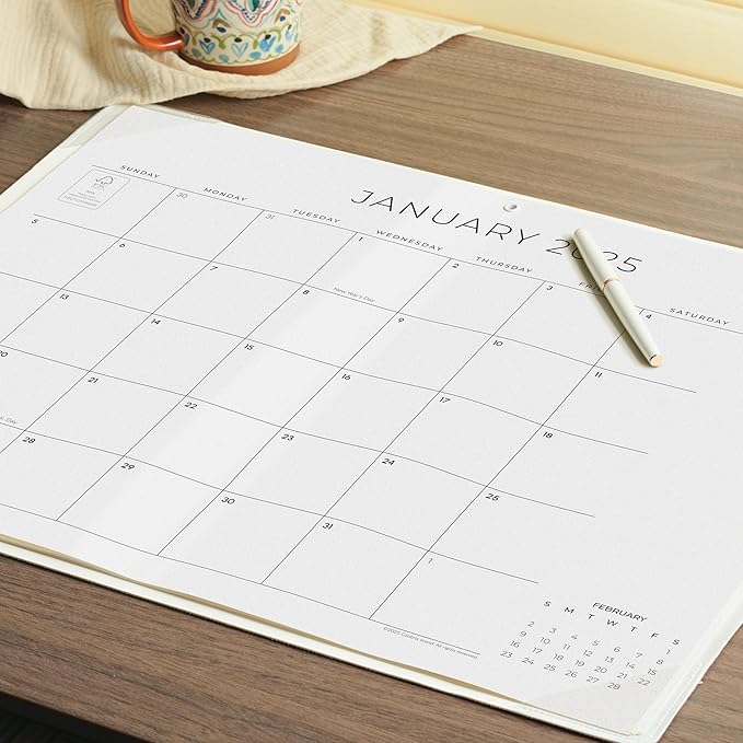 Cabbrix Simplified Desk Calendar 2025-2026 with Desktop Mat, Desk Pad Calendar Large 21" x 16-1/2" Runs from Jan 2025 to Jun 2026, Monthly Desktop Calendar for Home School and Office (Beige)