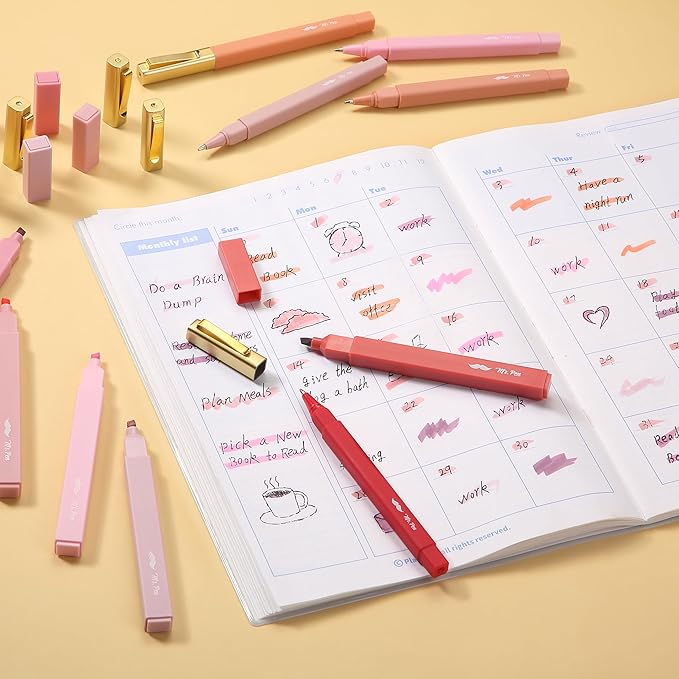 Mr. Pen- Aesthetic Highlighters and Pens No Bleed, 12 Pack, Shades of Pink, Bible Highlighters No Bleed, Black Ink Bible Pens, Highlighter Pens, No Bleed Highlighters for Bibles, Bible Pens