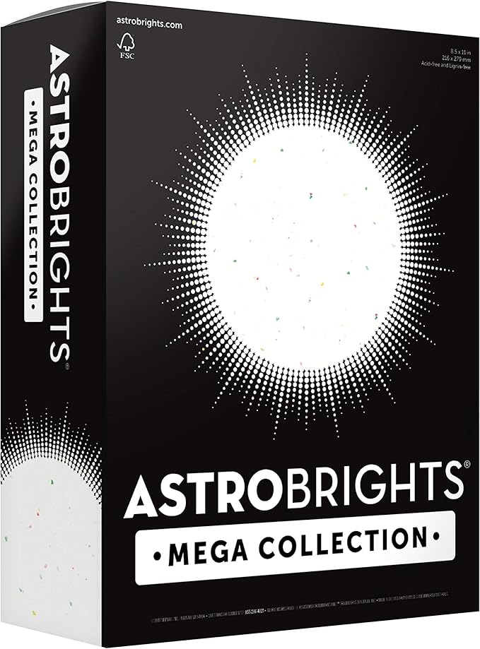 Astrobrights Mega Collection, Colored Cardstock, Bright Confetti White, 320 Sheets, 65 lb/176 gsm, 8.5" x 11" - MORE SHEETS! (91683)
