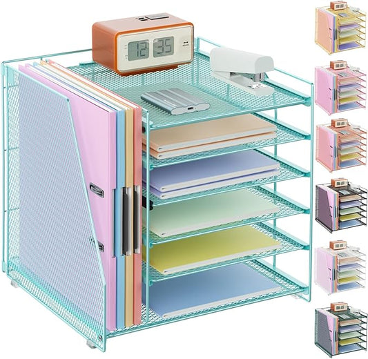 gianotter Desk Organizers and Accessories, 6-Tier Paper Organizer with Magazine rack, File Organizer for Desk, Office Desk Accessories & Workspace (Blue)