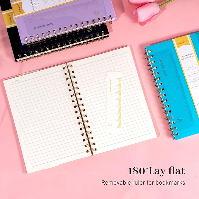 Yoment 3 Pack Spiral Notebook College Ruled A5 Spiral Bound Journal 160 Pages Thick Paper Plastic Hardcover Spiral Notebook 5x7 Wire Bound Notebooks for Note Taking School Office Supplies, 3 Color