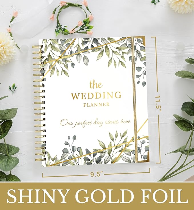 Beautiful Wedding Planner for the Bride with Gold Diamond Pen , 6 Tabbed Sections Wedding Planning Book & Engagement Gifts , Unique Inner Pockets Wedding Planner Book and Organizer BY SOZONE , 9.5 X 11.5 inches
