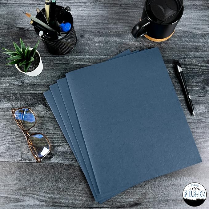 FILE-EZ Two-Pocket Folders, Dark Blue, 125-Pack, Textured Paper, Letter Size (EZ-32423)