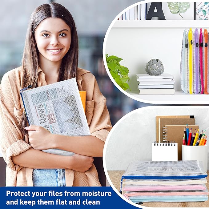 18pcs Mesh Zipper Pouch Bags, A4 Zipper Pouch, Mesh Bags With Zipper, Plastic Zipper Pouches, 9 Colors Zipper Pouches for Organizing, Board Game Storage, Travel, School Office organize