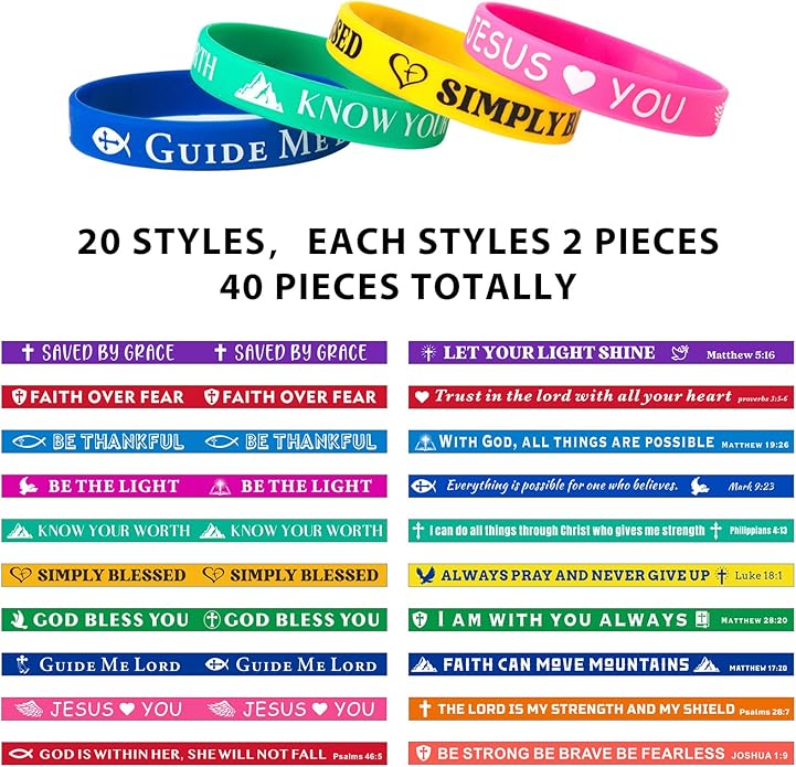 QEERBSIN Bible Bracelets Rubber Verse Bracelets Inspirational Silicone Wristbands Colored Bible Quote Rubber Wristbands for Women Men Teen Gifts, 20 Styles