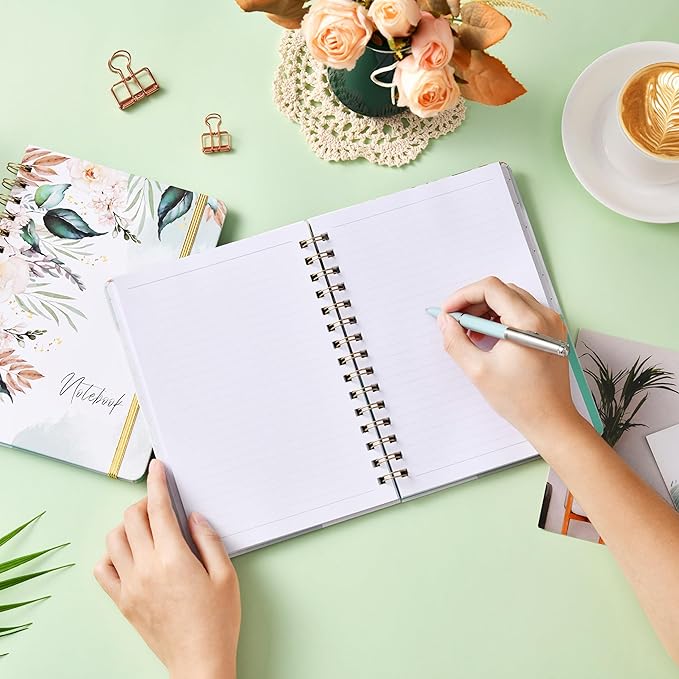 Ruled Notebook/Journal - Journal for Wemon, 8.5" X 6.4", College Ruled Spiral Notebook/Journal, Banded with Waterproof Hardcover, Exquisite Inner Pocket for School, Office & Home