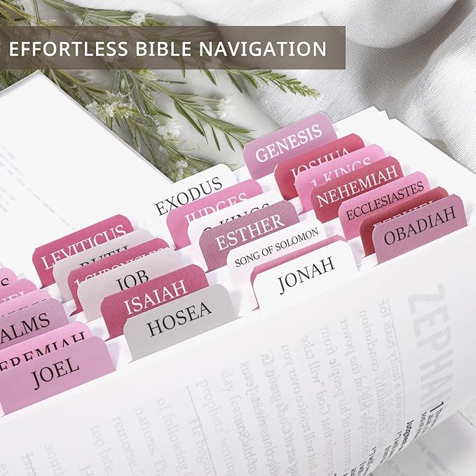 Pink Bible Tabs for Women & Men, Laminated Bible Tabs for Study Bible, Boho Theme Bible Tabs for Easy Navigation, Simplify Your Bible Reading Experience with Easy-to-Use Indexing Tabs