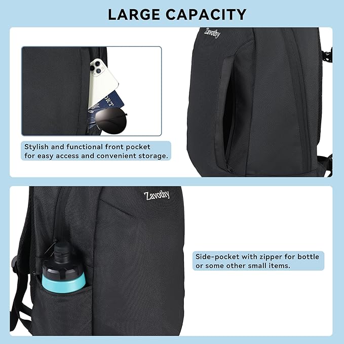 Zavothy Lightweight School Backpack with Laptop Compartment, 15.6 inch Business Computer Backpack Simple Small Backpack for Women Men Water Resistant Casual Daypack Backpack Black