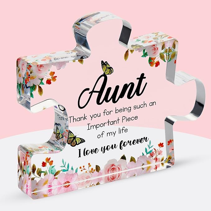 VELENTI Aunt Gifts from Niece - Engraved Acrylic Block Puzzle Piece - Cute Auntie Present with Lovely Saying Paperweights - Fancy Favorite - Birthday, Christmas, Chic Decoration