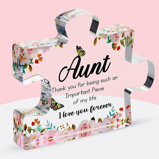 VELENTI Aunt Gifts from Niece - Engraved Acrylic Block Puzzle Piece - Cute Auntie Present with Lovely Saying Paperweights - Fancy Favorite - Birthday, Christmas, Chic Decoration