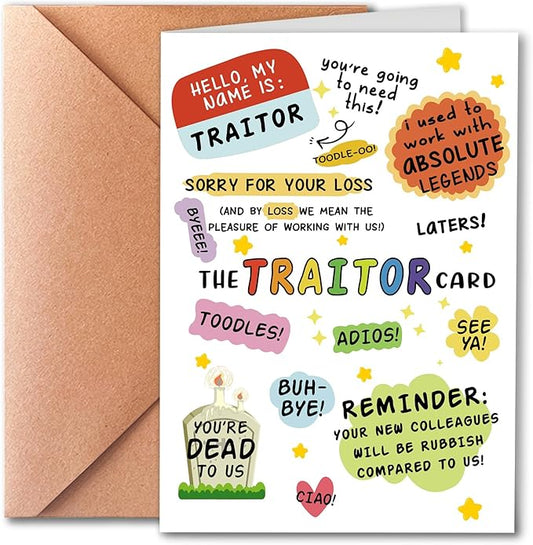 Funny Coworker Traitor Leaving Card, Coworker Humorous Leaving Card, Goodbye Farewell Card for Him and Hers, New Job Card Gift for Men and Women, Good Luck In New Job