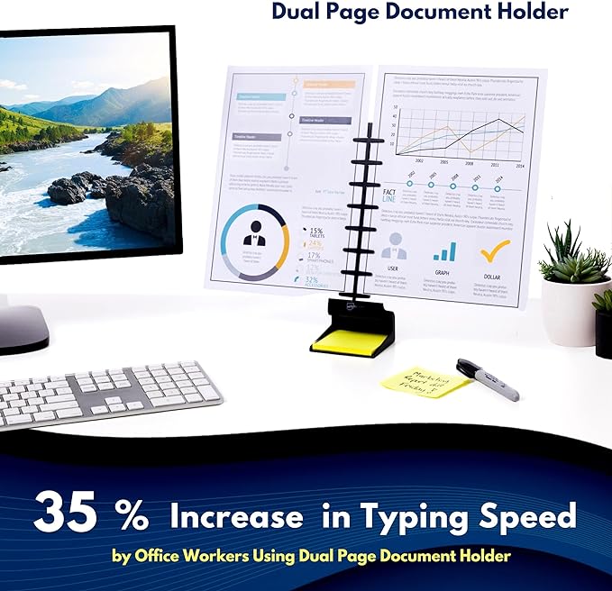 Note Tower Desktop Pro Dual Document Holder for Typing | Compact 2 Page Paper Holder Stand for Desk | Document Stand Holds Copy Paper, Photos & Post Notes | Dispenser includes 3x3 Sticky Notes | Black