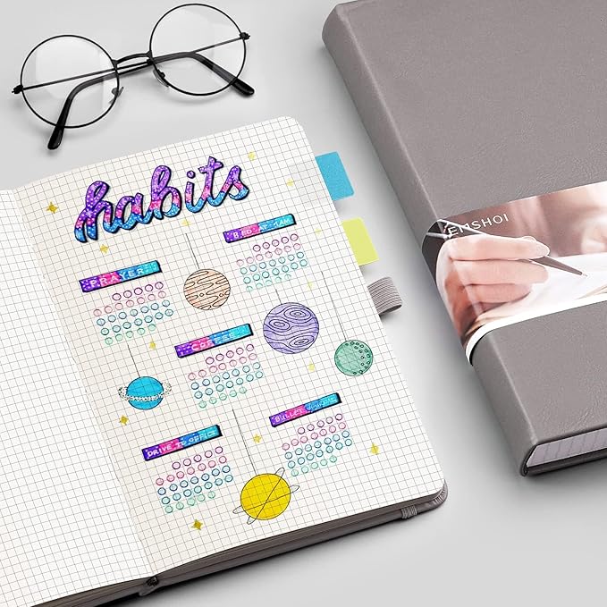 EMSHOI Graph Paper Notebook - 256 Pages A5 Graph Notebook/Journal, Hard Cover, 120gsm Thick Paper, Smooth PU Leather, Inner Pocket, 5.75" x 8.38"-Dark Grey