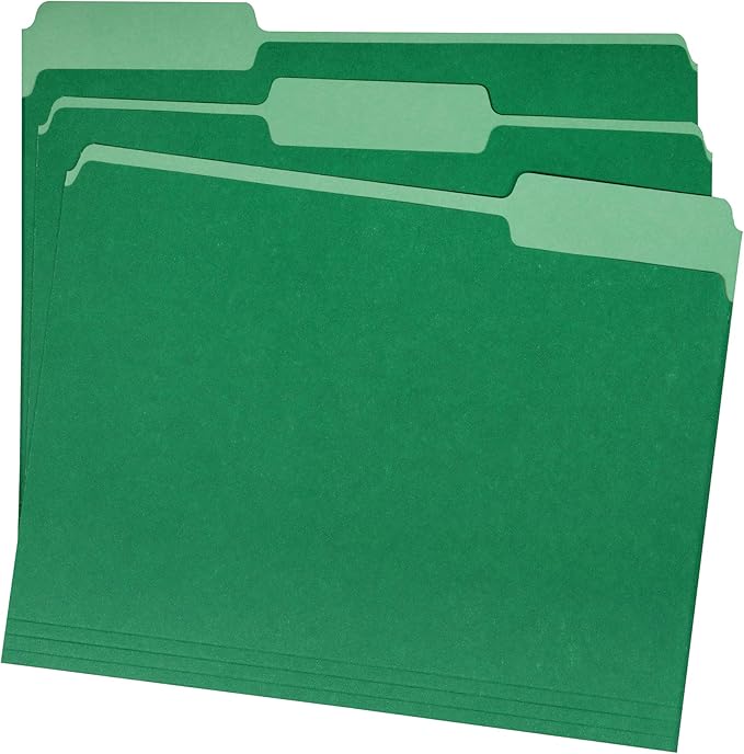 Amazon Basics File Folders, Letter Size, 1/3 Cut Tab, Bright Green, 36-Pack