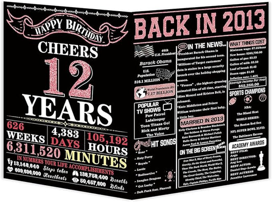 YiKaLus 12th Birthday Gifts for Boy Girls,Funny 12 Year Old Birthday Card for Daughter Son,Happy 12th Birthday Decorations for Friends,12th Birthday Card