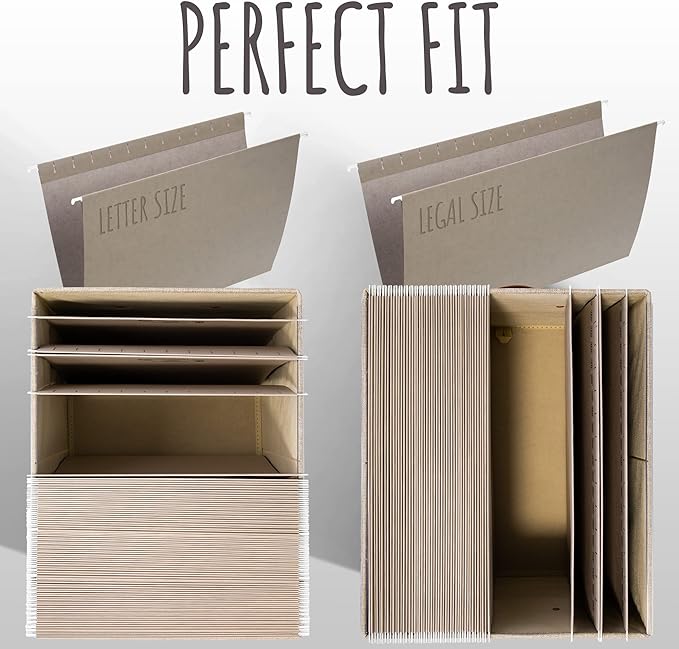 ZICOTO Decorative File Organizer Box Set of 2 - Collapsible Linen Filing Cabinets w/Handles Are Perfect to Store all Your Documents & Hanging File Folders - Portable Easy Slide Crates with Lid