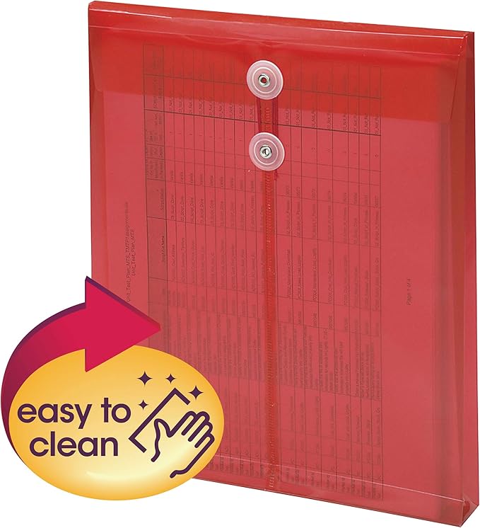 Smead Poly Envelope, 1-1/4" Expansion, String-Tie Closure, Top Load, Letter Size, Red, 5 per Pack (89547) (Pack of 2)